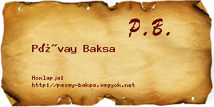 Pávay Baksa névjegykártya